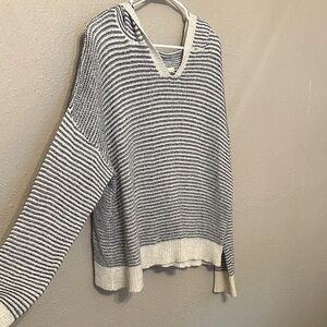 Striped V-Neck Sweater with hood